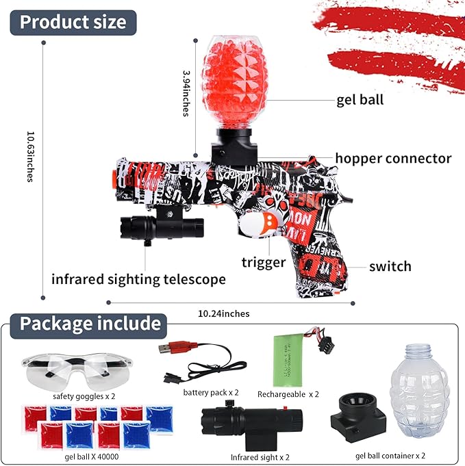 Electric Gel Blasters, Automatic Splatter Blaster with 40000+, Splat Ball Blasters - Summer Outdoor Yard Activities for 14+ Years Old, 2 Pack