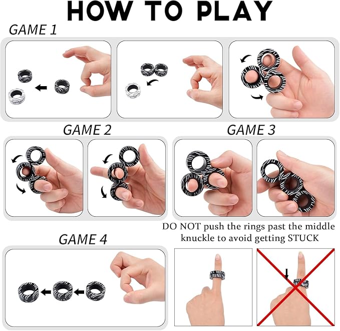 Cevioce 6 PCS Magnetic Rings Fidget Toys Set for Teens,ADHD Anxiety Magnetic Finger Spinner for Adults and Kids,Coolest Magnet Stress Relief Toy Birthdays Gifts for 8 9 10 11 12+ Year Old Boys Girls