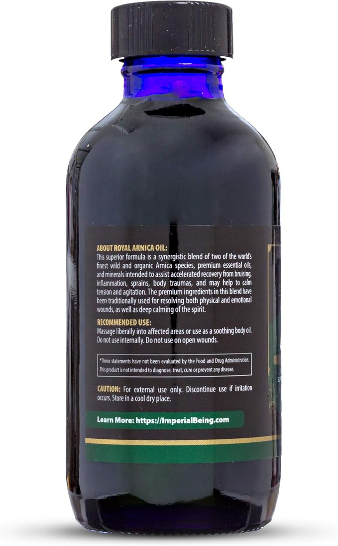 Royal Arnica Oil – Organic Herbal Blend for Muscle Recovery, Bruise Support, Joint Flexibility, Skin Vitality – Longer Lasting Than Arnica Cream or Gel – Infused with Essential Oils (4oz)