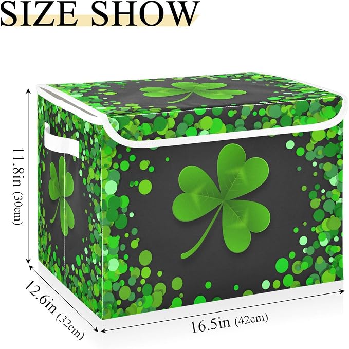 St. Patrick's Day Storage Bins with Lids and Carrying Handle,Foldable Storage Boxes Organizer Containers Baskets Cube with Cover for Home Bedroom Closet Office