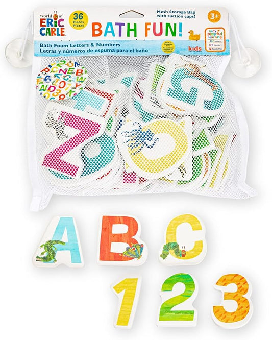 Kids Preferred World of Eric Carle Bath Time 36 Piece Foam Bath Toys Letters and Numbers Set for Toddlers and Mesh Bag Perfect for Water Play Ages 3 and Up