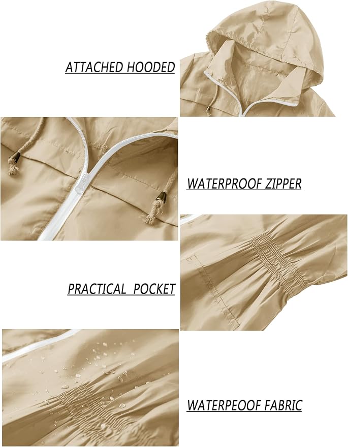 Lomon Women Waterproof Lightweight Rain Jacket Active Outdoor Hooded Raincoat