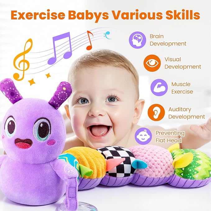 Baby Toys 0-6 Months, Washable Baby Musical Caterpillar Toys with 10 Kid's Song,Rattles,BabyTeething Toys,Suitable for 0-6, 6-12 Months Infant Tummy Time Toy,Newborn Baby Boy&Gril Scensory Gifts
