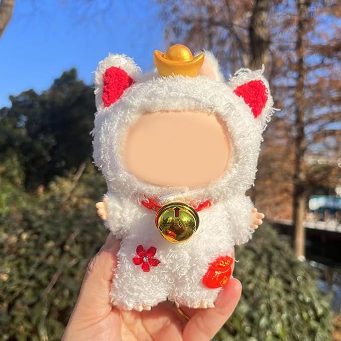 Clothes for 15/17cm Doll (No Doll), Fashion Outfit Set - Hat + Jumpsuit + Bell, Cute Dress Up Accessories (Kitten)