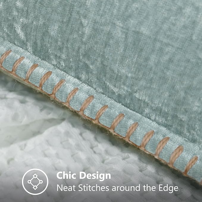 decorUhome Soft Chenille Throw Pillow Covers 12x12 Set of 2 Aqua Haze | Fall Textured Decorative Throw Pillow Cases Stitched Edge Modern Farmhouse Luxury Boho Velvet for Couch Sofa Bed Home Decor