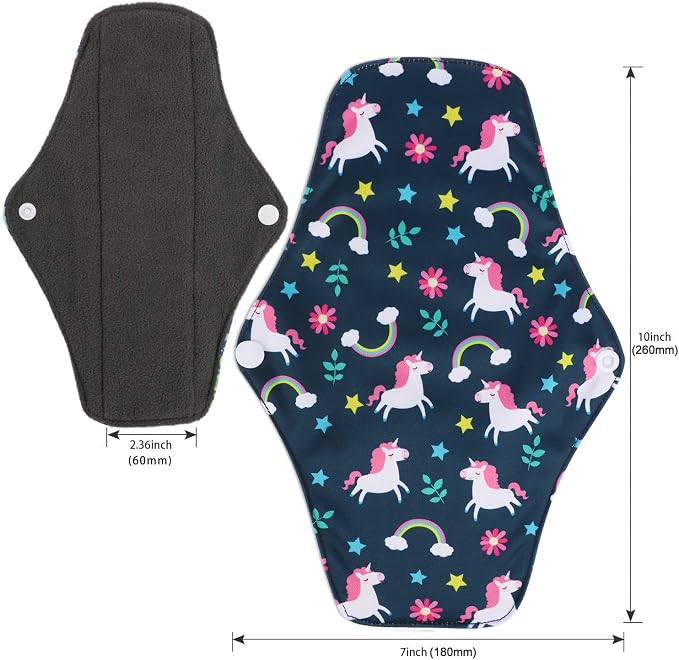 PHOGARY Reusable Menstrual Pads for Heavy Flow with Wet Bag, Sanitary Pads Set with Wings for Women, Washable Overnight Cloth Panty Liners (7 in 1, Style I)