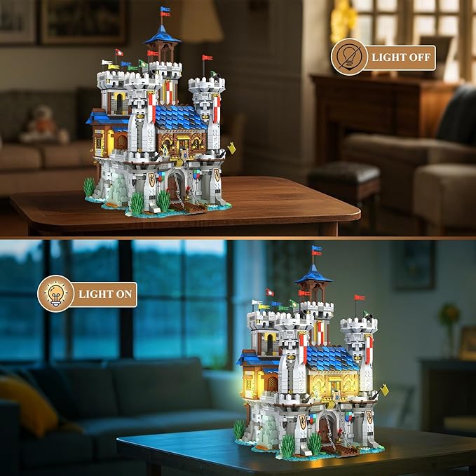 Medieval Castle Building Sets for Adults, Medieval Architecture Set with Light, Collectible Model or Home Office Decor, Street View House Building Kits 66006