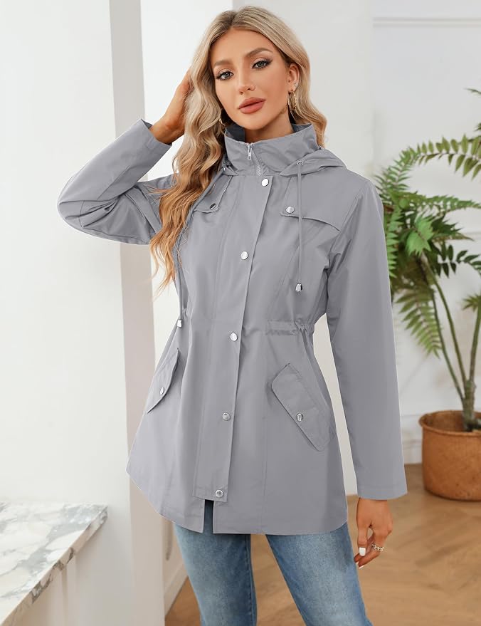 LOMON Women Waterproof Outdoor Hiking Raincoat Women Lined Rain Jacket Lightweight Hooded Jackets Trench Coats