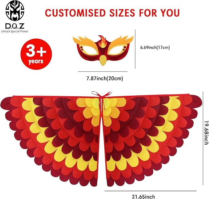 D.Q.Z Bird-Wings-Costume for Kids Dress Up, Felt Feathered Owl Parrot Chicken Animal Role Play Costume, Gift for Girl Boys