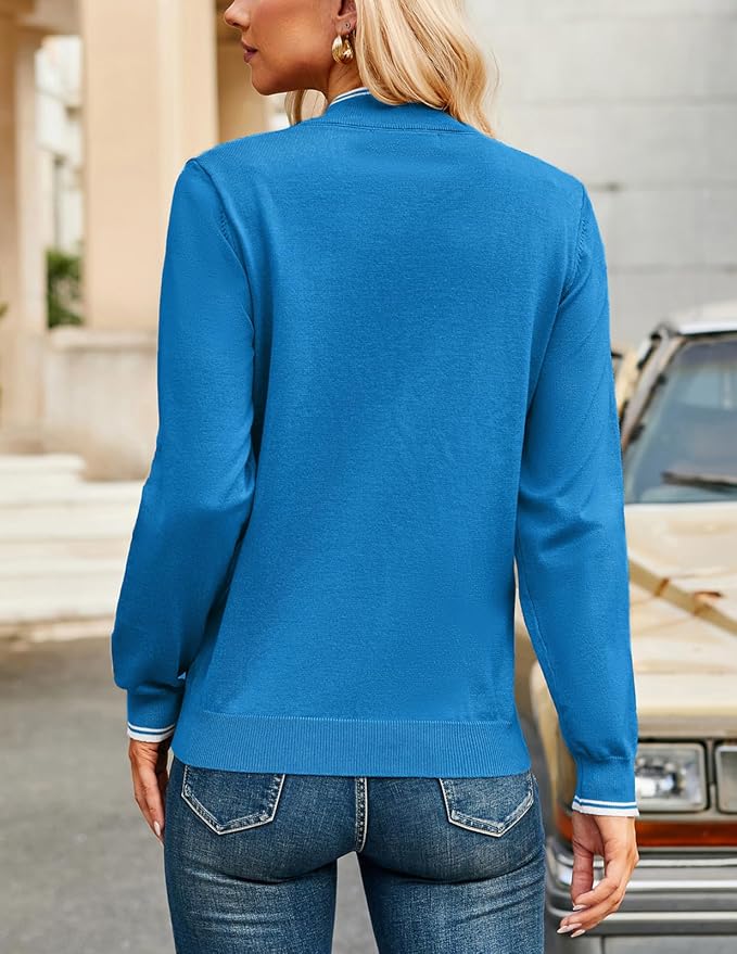 JACK SMITH Quarter Zip Pullover Sweaters for Womens, Rib Polo Sweater Tops | V Neck,Knit,Long Sleeve,Argyle,Open Pattern,Callar,Lightweight,Fashion,Golf Work Business Daily Wear Versatile Pullover Shirt