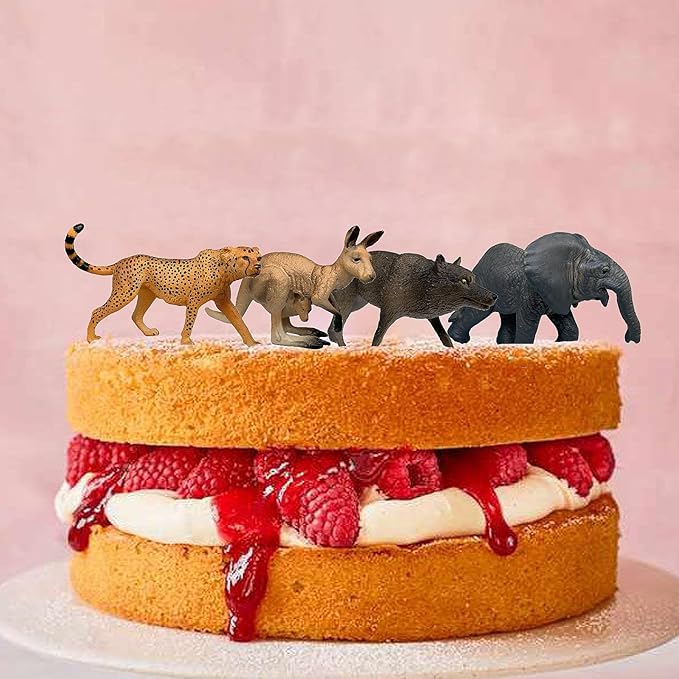 Gemini&Genius Wild Animal Toys for Kids, Wolf, Elephant, Leopard, Hippo, Buffalo, Kangaroo Action Figures, Zoo Playset, Gift for Kids Display or Cake Toppers (6Pcs)