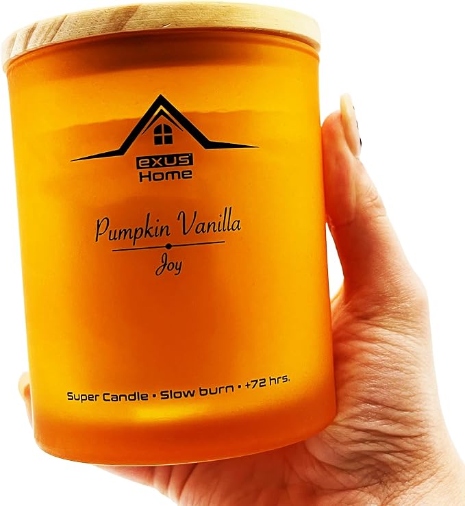 Exus Hand Crafted, Soy Wax, Wood Wick, Aromatic Candle. Non-Toxic (Pumpkin Vanilla/Joy)