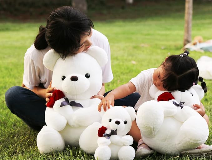 Teddy Bear Plush Stuffed Animal Teddy Bear with Rose,Cute Sweet Bear Great Gift for Your Loved One,Girlfriend Kids Birthday, Valentine, Christmas(18 inches, White)