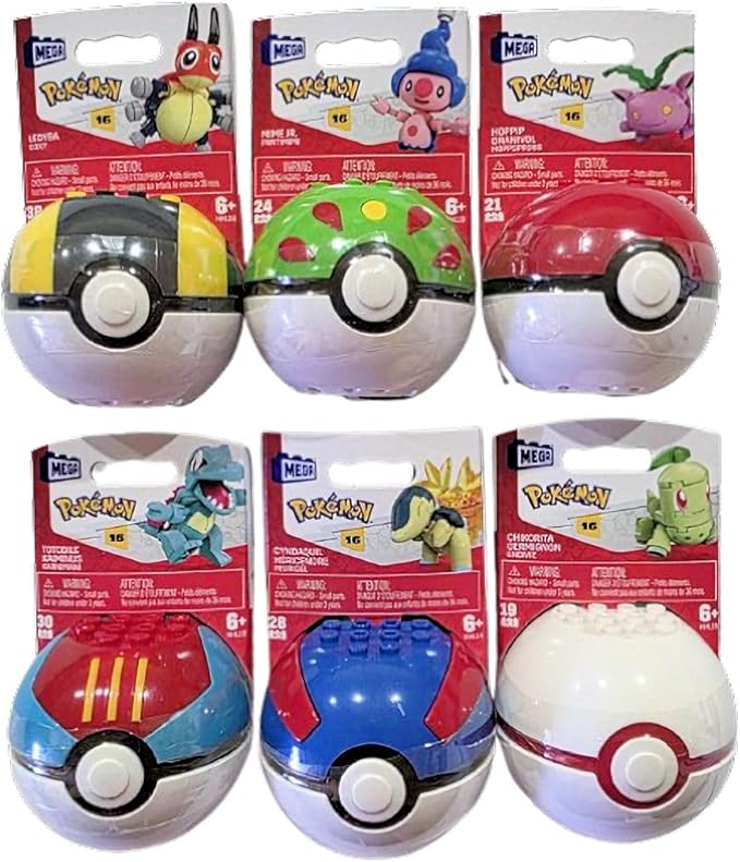 MEGA Pokémon Poké Ball Building Toy Set, Series 16, Cyndaquil, Ledyba, Mime Jr, Totodile, Chikorita, Hoppip, Ages 6+ FPM00-963G