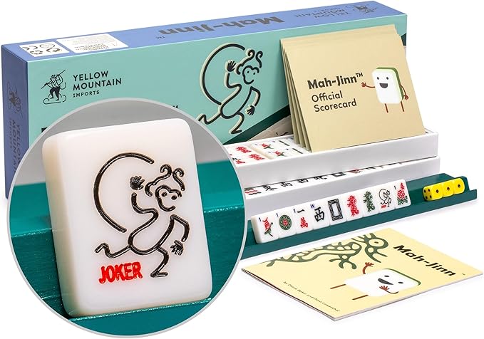 Yellow Mountain Imports "Mah-Jinn, a New Kind of Mahjong for Young Players - Complete Game Set with Tiles, Wooden Racks, Dice, and Illustrated Guide Book