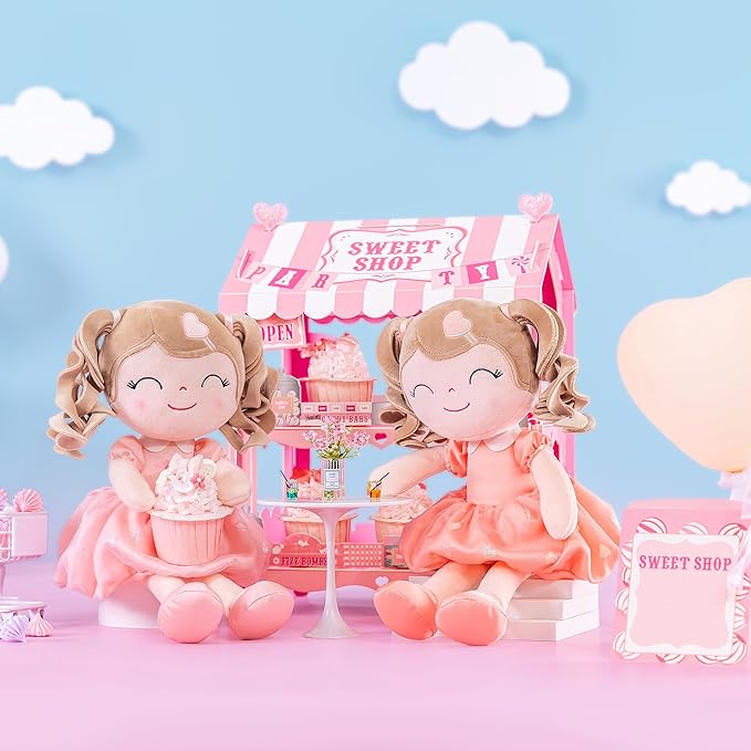 Gloveleya Personalized Baby Doll – Custom Name Plush Girl Doll with Curly Hair & Pink Heart Dress 16", Unique Gift for Birthday, Baby Shower, Christmas & Holiday Keepsake for Toddlers and Little Girls