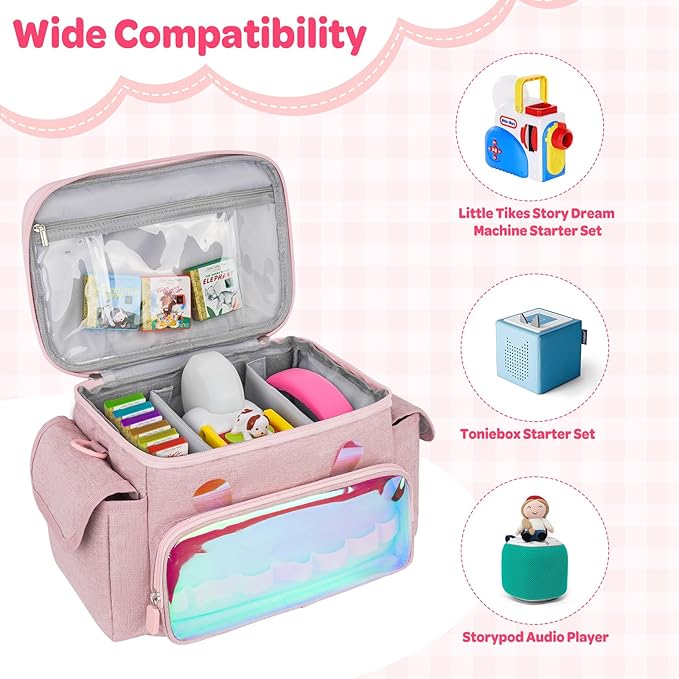 Carrying Case Fit for Toniebox 2 & 1, Cute Storage Bag Compatible with Little Tikes Story Dream Machine Starter Set, Tonies Characters and Accessories, Pink (Bag Only)