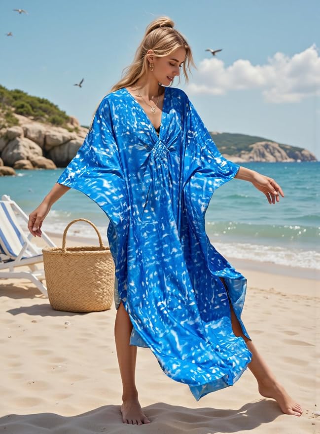 Mumu Dresses for Women Plus Size, Bohemian Kaftan Beach Cover Up Long Maxi Nightgown Soft Loungewear