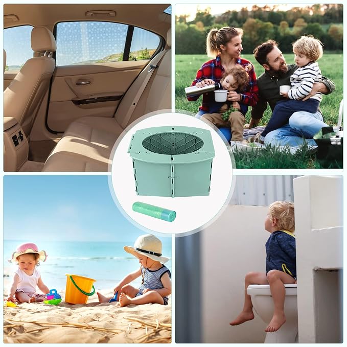 Travel Potty for Kids, Reusable Portable Folding Potty for Toddler, Foldable Toilet for Outdoor Camping, Toddler Potty Seat (Green)