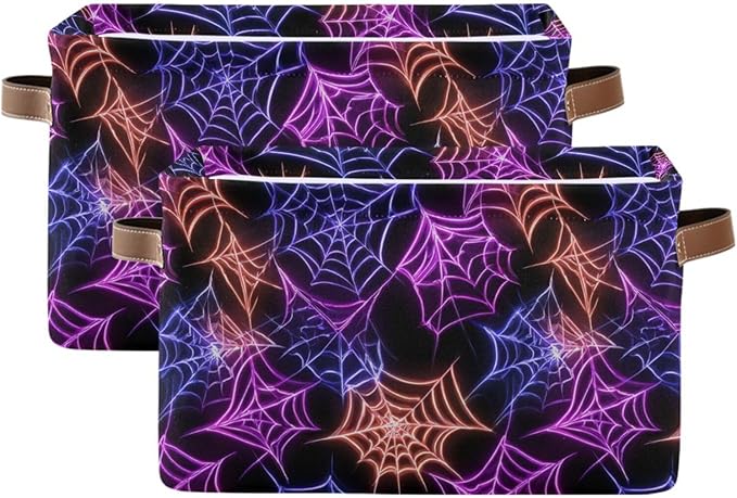 Aslsiy Storage Basket Colorful Spider Web Halloween Nursery Bins Black Baby Box Canvas Clothes Shelf Basket Laundry Hampers 1 Pcs