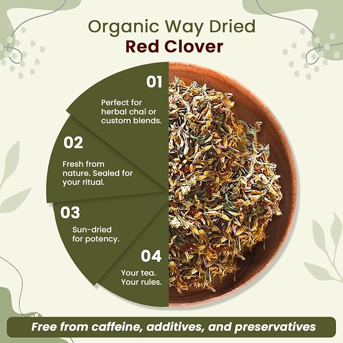 Organic Way Red Clover Flower Cut & Sifted (Trifolium Pratense) Herbal Tea | European Wild-Harvest | Organic & Kosher Certified | USDA Certified | Origin - Albania (1/2LBS | 8Oz)