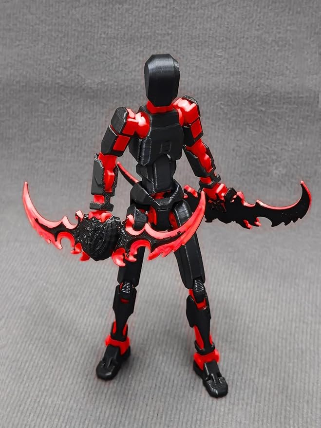 (Assembly Completed) T13 Action Figure, 5.5 Inch 3D Printed Multi-Jointed Movable Dummy 13 Toy,Dummy 13 Robot Action Figure with Lots of Weapons, Black Red