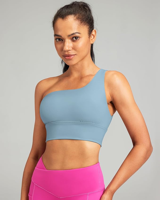 Queenie Ke Womens One Shoulder Sports Bra Left Side Strap Yoga Bras Gym Training Workout Crop Tops