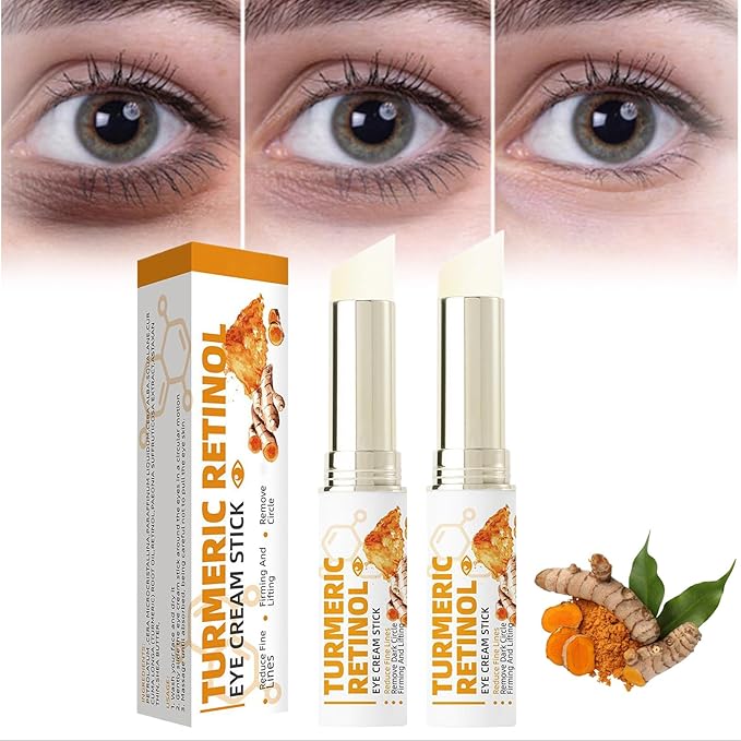 Turmeric Retinol Eye Cream Stick, Eye Balm Stick Hydrating for Dark Circles and Puffiness, Retinol Anti Aging Under Eye Cream, Reduces Fine Lines Eye Bags Eye Cream Stick for All Skin Types (2PCS)