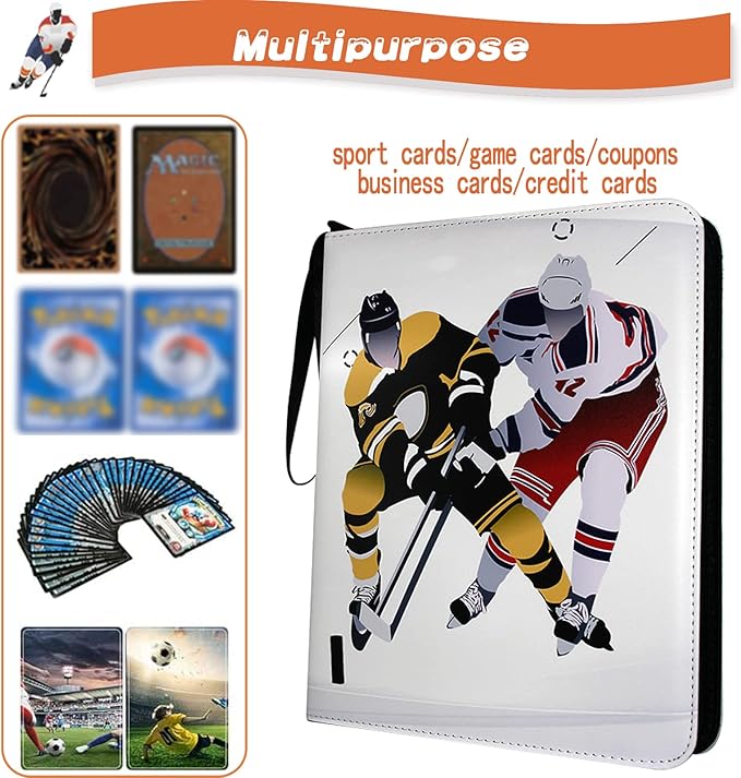 Hockey Card Binder, Trading Card Binder 9 Pocket with 50 Removable Sleeves Fits 900 Sport Cards, 3 Ring Card Holder Binder with Zipper, Collector Storage Album