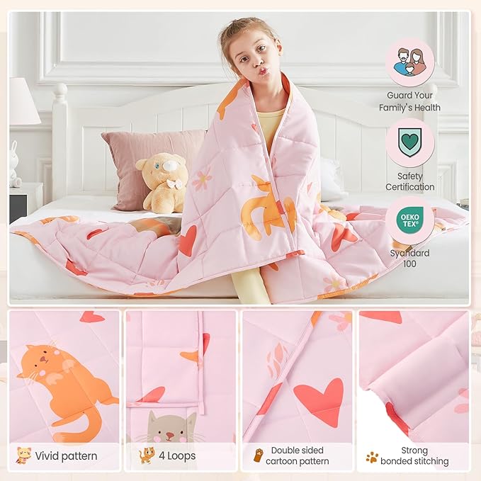 Weighted Blanket - 3 lbs Pink Cat Heavy Blanket, 20"x30", Small Size Breathable Lap Blanket