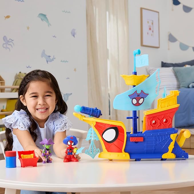 SPIDEY AND HIS AMAZING FRIENDS Marvel Water-Webs Webs Ahoy Bubble Pirate Ship Toy, 3-Inch Action Figures & Boat Playset, Super Hero Toys, 3+ Years