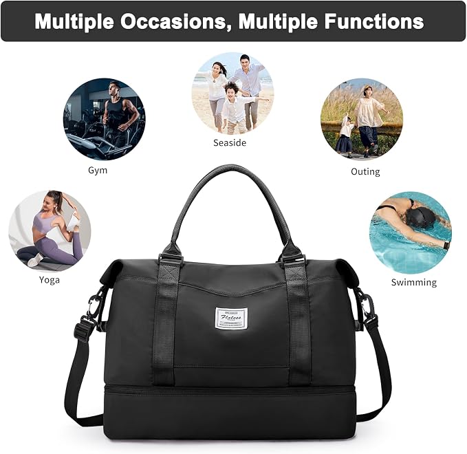 Travel Duffel Bag, Carry On Overnight Weekender Bags for Women | Travel Bag with Wet Pocket & Trolley Sleeve, For Spirit Airlines 18x14x8 Personal Item Bag