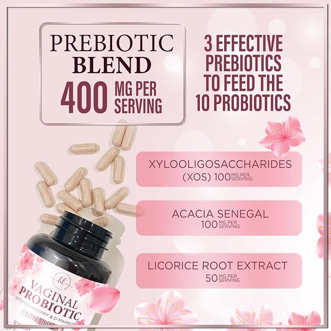 Vaginal Probiotics for Women - Gently Support Feminine Health, pH Balance, Healthy Odor & Vaginal Flora - 50 Billion CFU - Improved Formula with Lactobacillus, Prebiotics & Cranberry - 60 Capsules