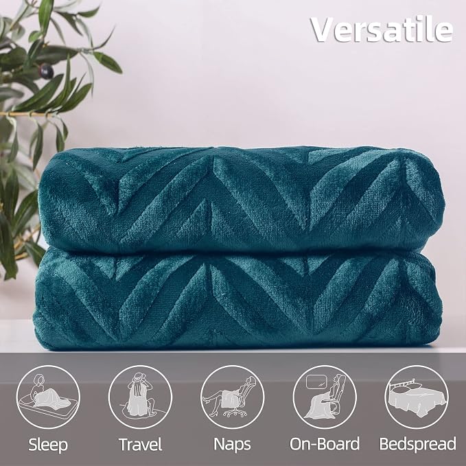 Whale Flotilla Flannel Fleece Fall Bed Blanket King Size, Teal | Lightweight Breathable Soft Bedspread, Plush Fluffy Coverlet Chevron Design Decorative Blanket for Home Life, 90x104 Inch