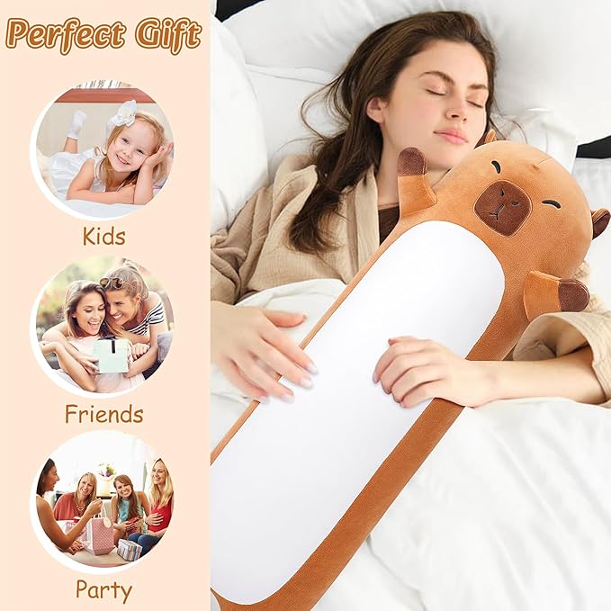 Large Capybara Stuffed Animal,33.5” Long Capybara Plush,Cute Plushies Animal Body Pillow,Kawaii Big Plush Toy Animals Gifts,Animals Sleeping Hugging Pillow Cushion for Kids Adults Birthday