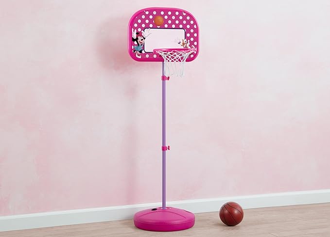 Delta Children - Disney Minnie Mouse Kids Basketball Hoop Set, Height Adjustable Toddler Basketball Goal with Stand, Indoor Outdoor Sports Toy, Includes Ball and Pump, Pink