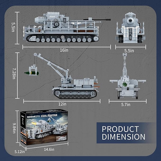 Karl Heavy Mortar Tank Building Block Set 2875 Pieces, Compatible with Lego Military Army Set for Adults WW2 German Mortar Model Kit with Ammo Tractor, 1: 26 Scale Vehicles Model Home Decor