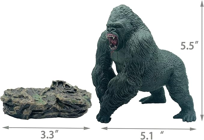 Gorilla Toys with Realistic Rock Action Figure Rampage Gorilla Fight Mode Gorilla Ape Solid Wild Animal Figurines for Role Playing Story Telling Toy and Birthday for Kids