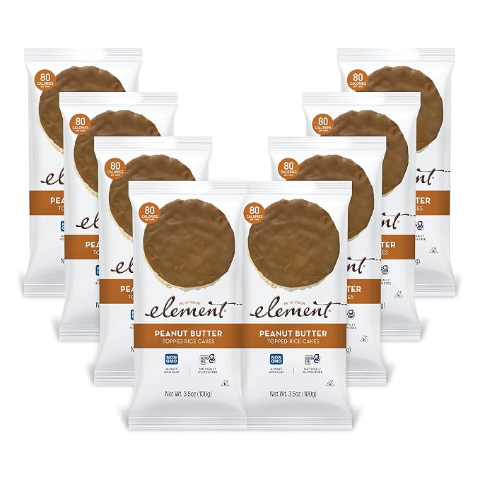 Element Snacks - Peanut Butter Rice Cakes (Pack of 8), All-Natural Rice, Healthy Snacks for Kids or Adults, Non GMO, Certified Gluten-Free and Kosher