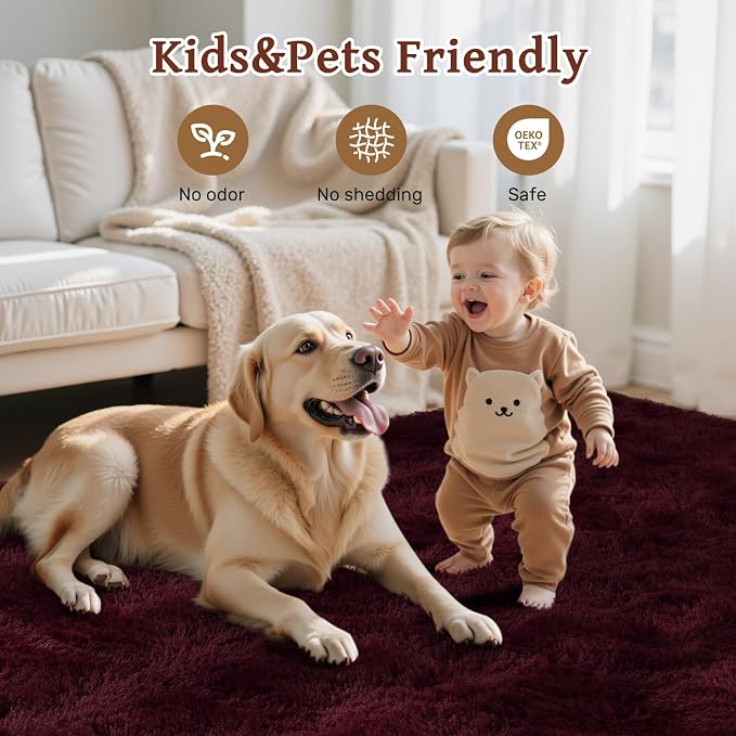 6x9 Red Area Rugs for Living Room Shag Fur Rug,Modern Non-Slip Soft Plush Carpets for Girls Woman Female Wedding Bedroom Home Décor Aesthetic Dark