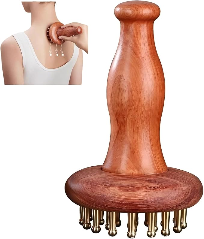 29-Teeth Copper Copper Head Massage Comb for Body and Scalp, Brass Body Massage Brush Rosewood Handle Body Massage for Abdomen Legs Back – Portable Chinese SPA GuaSha Tool