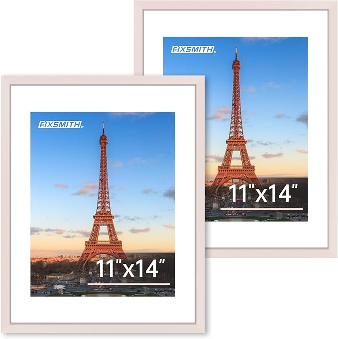 FIXSMITH 11x14 Picture Frame 2 Pack, Pink Photo Frame with HD Plexiglass, Display Pictures 8x10 with Mat or 11x14 Without Mat, Black Picture Frames Collage Wall Decor, Gallary Wall Frame