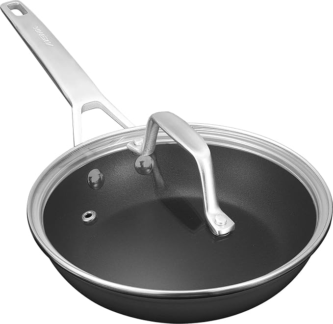 MsMk 8 Inch Small Nonstick Frying pan with Lid, Egg Omelet Skillet | Non Toxic, Even Heating, Easy Clean, Dishwasher & Oven Safe, suitable for gas & electric & induction stoves, PFOA & PFAS Free