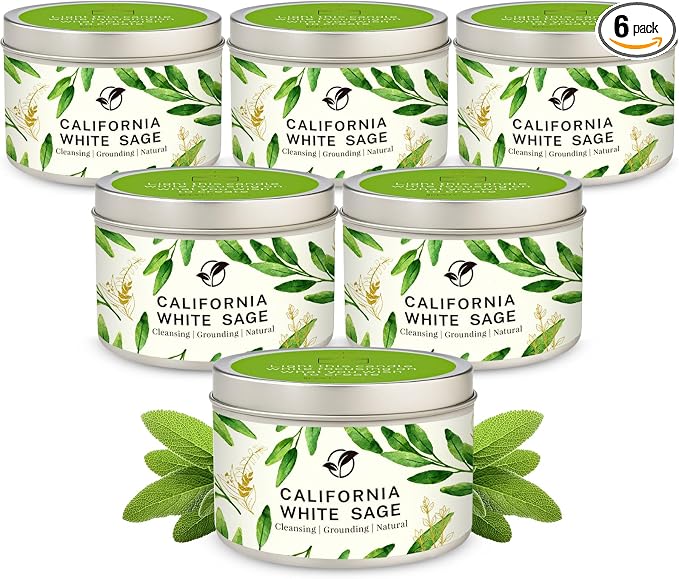 Sage Candles Gift Set, 6-Pack 6oz Natural Soy Wax Aromatherapy Candles, Clean Burn & Lead-Free Cotton Wicks, Calming Scents for Spiritual Meditation, Housewarming Birthday Self Care Gifts for Women