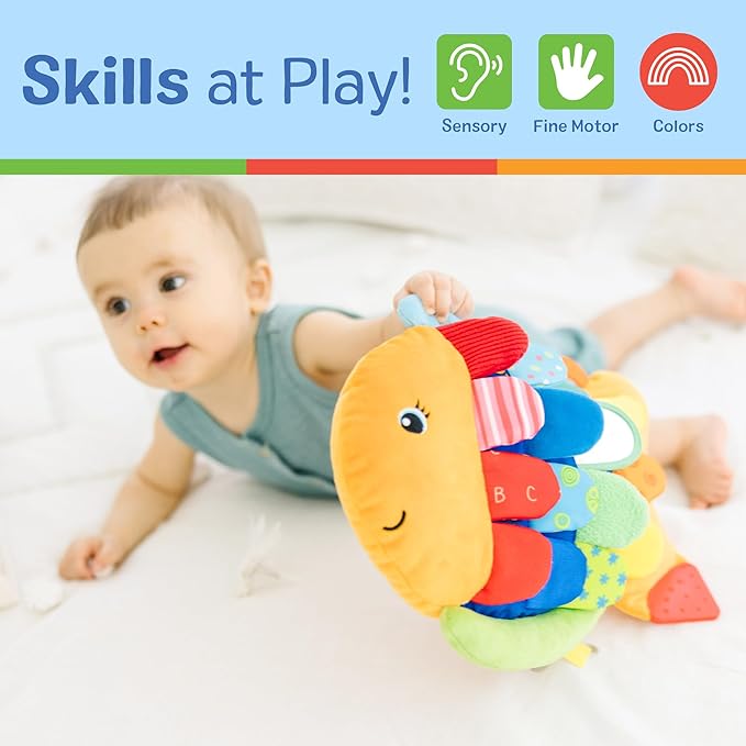Melissa & Doug K’s Kids, Flip Fish Stuffed Animal, Soft Baby Book, Multi-Textured Squeaking & Crinkling Infant Sensory Toys for Babies with Baby Mirror, Tummy Time Toys for Infants Ages 0–9 Months