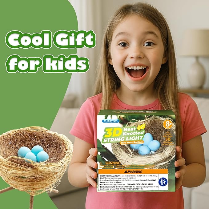 CHARTEKS Bird Nest Craft Kit with LED String Lights - DIY Nature Arts and Crafts STEM Project for Kids & Adults, Creative Home Decor Gift for Boys Girls Ages 8-12