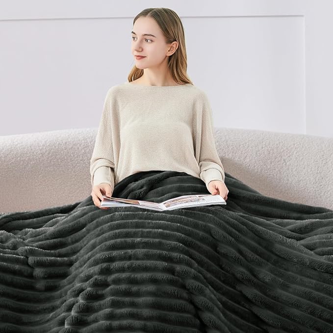 BEDELITE Ribbed Twin Blanket for Couch & Bed, Charcoal Grey, 60"x80" | Ultra-Soft Plush Fleece, Cozy, Warm Yet Lightweight, Ribbed Texture, Home Decor, Machine Washable, Giftable, All-Season Use