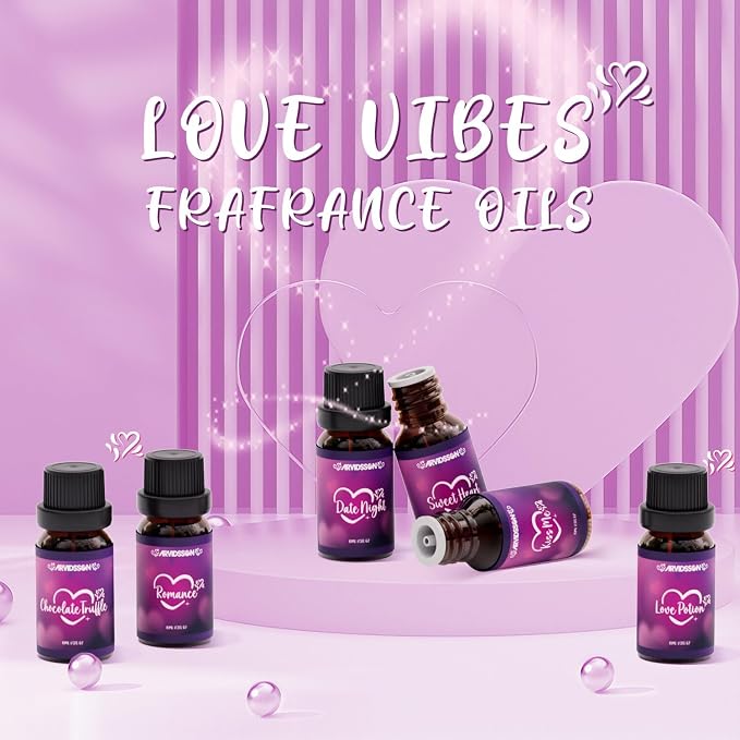Love Fragrance Oil Gift Set, ARVIDSSON Romance Essential Oils for Candle Making, Romantic Scented Oil - Love Potion, Sweet Heart, Date Night and More, Gift for Women