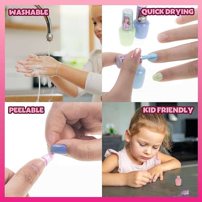 Barbie -Townley Girl Non-Toxic Peel-Off Water-Based Safe Nail Polish Set with Nail Dryer for Kids, Batteries Not Included, Ages 3 and Up