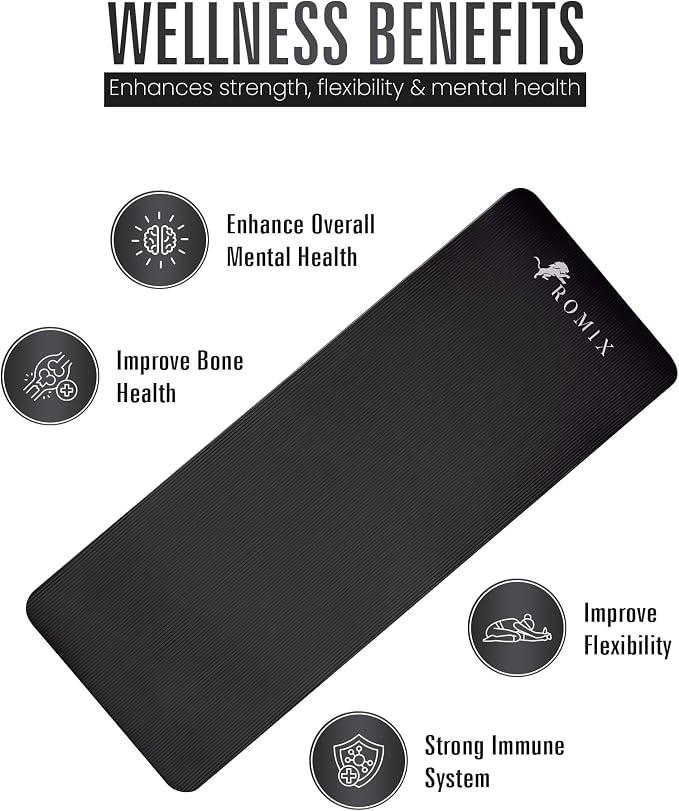 ROMIX Yoga Mat Thick 2/5 Inch (10mm), 72"L x 24"W Non-Slip Workout Mat, Large Yoga Mats for Women Men With Carry Bag and Strap, Exercise Mats for Home Workout Meditation Training Equipment